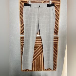 ZARA Stylish Gray Plaid Trousers with Black Accents SIZE LARGE